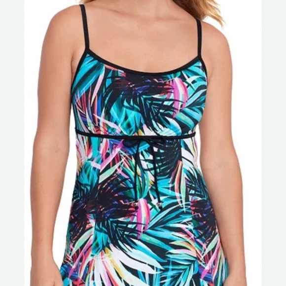 Swim solutions Tropical Print Spaghetti Strap swim  Dress swimsuit size 8 NEW - Picture 1 of 6
